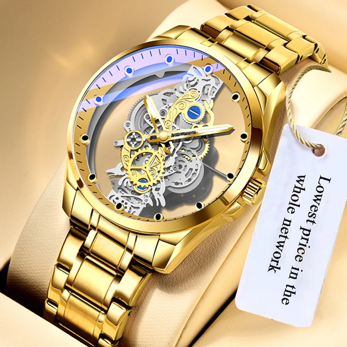 New Men Watch Skeleton quartz Watch Gold Vintage Man Women Watches