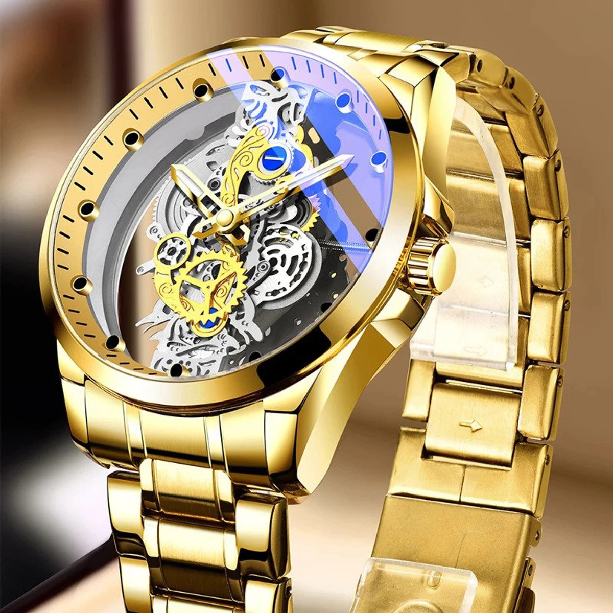 New Men Watch Skeleton quartz Watch Gold Vintage Man Women Watches