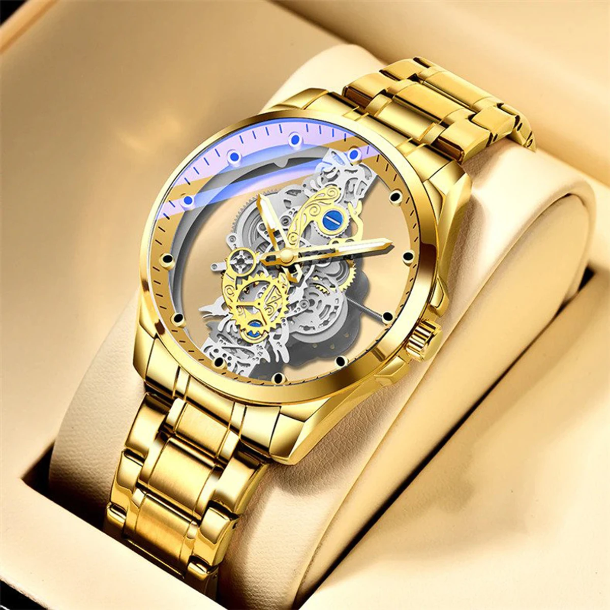 New Men Watch Skeleton quartz Watch Gold Vintage Man Women Watches