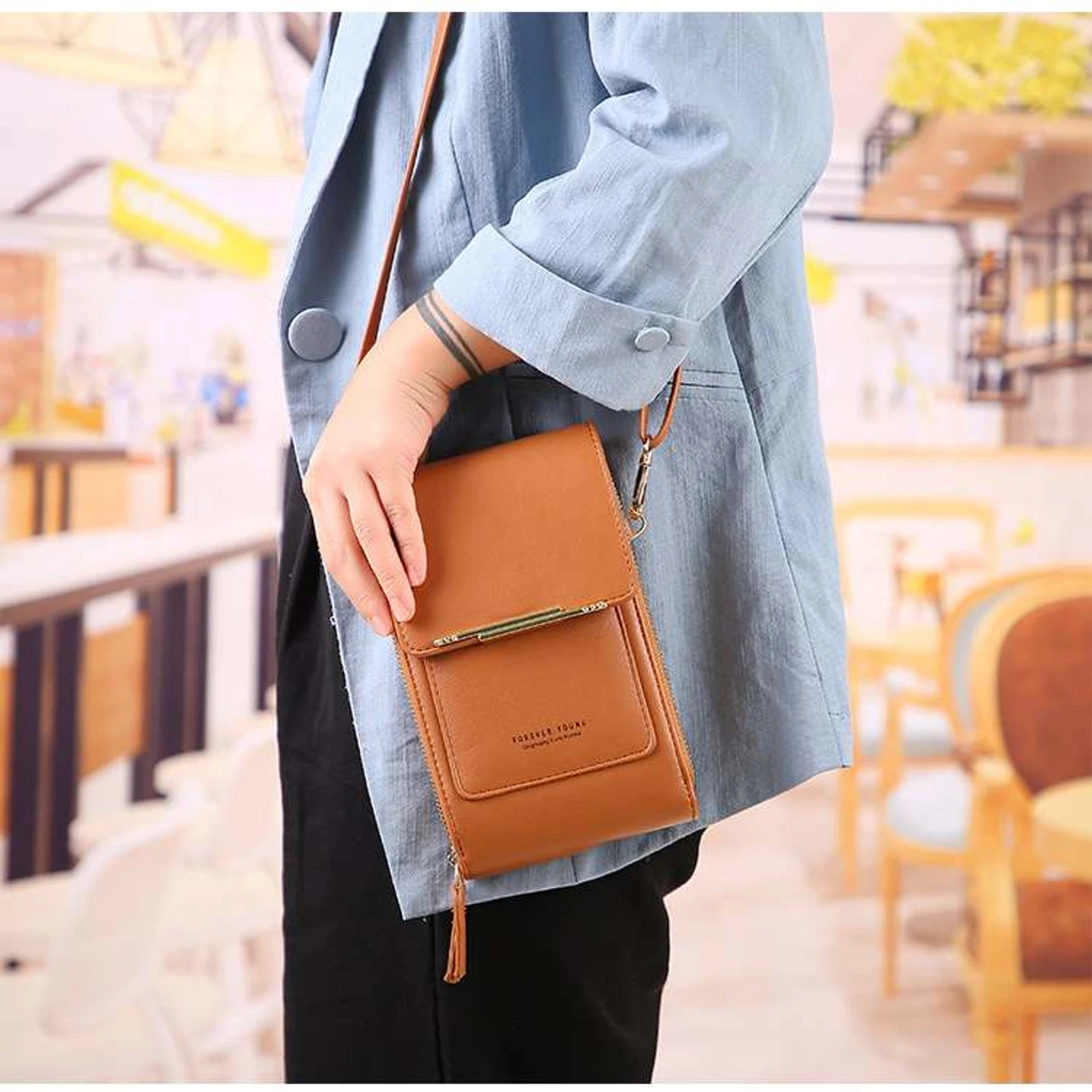 Women Bags Soft Leather Wallets Touch Screen ( brown color )