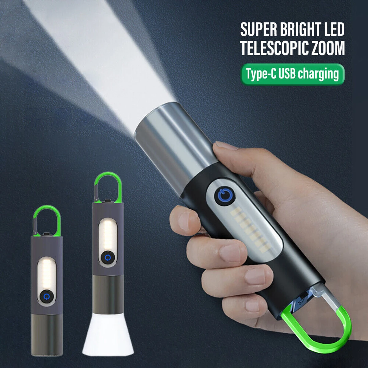 Mini Key Light/Zoomable Rechargeable LED Flashlight Camping LED Light 4 Mode Waterproof