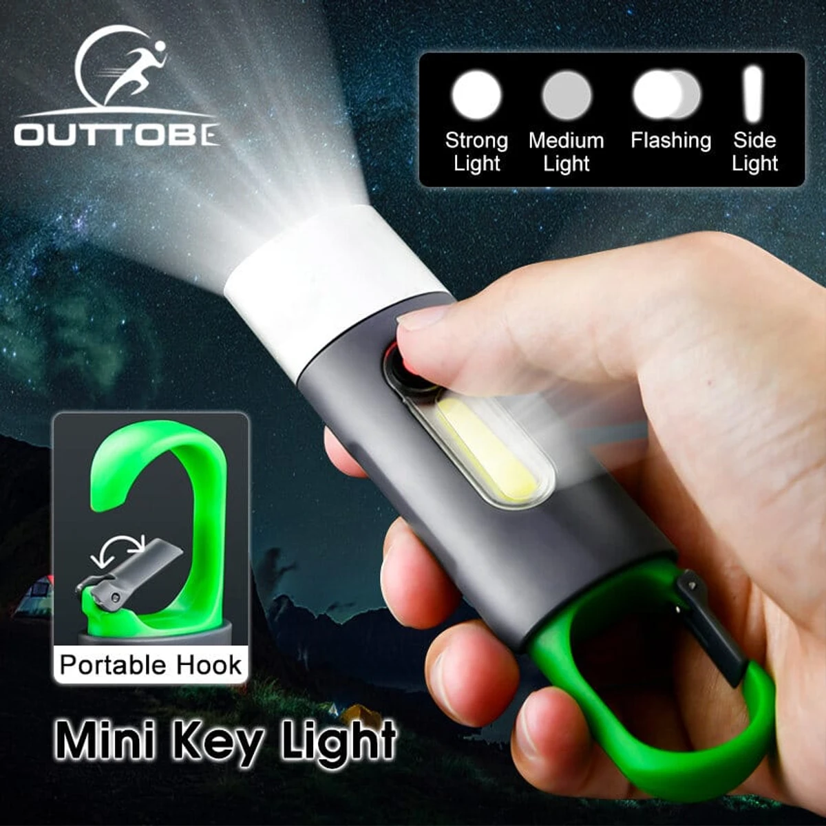 Mini Key Light/Zoomable Rechargeable LED Flashlight Camping LED Light 4 Mode Waterproof