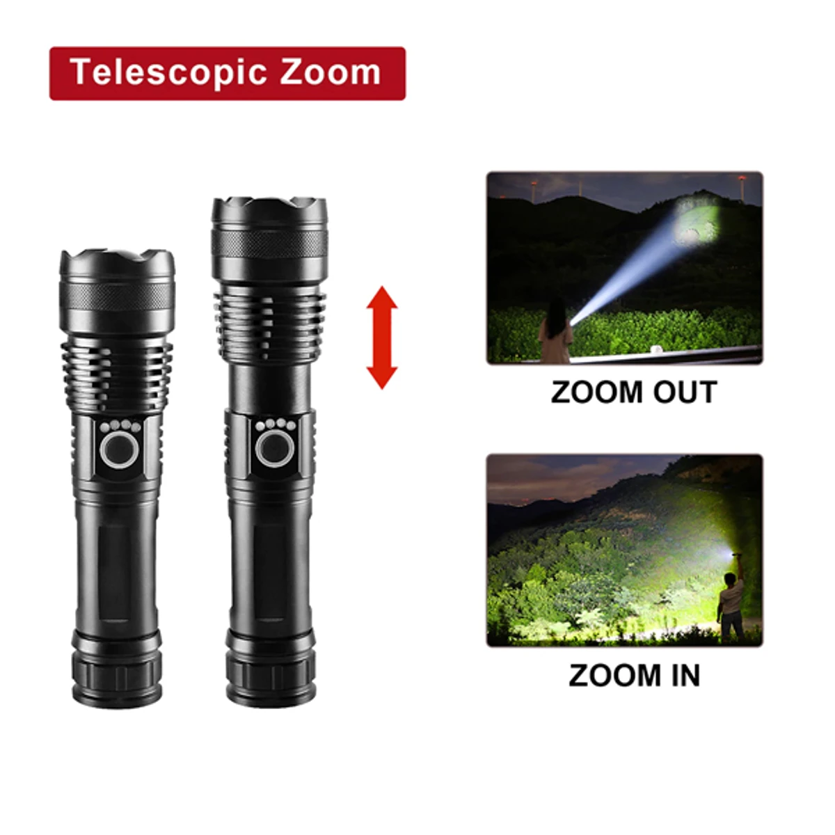 Rechargeable Zoom LED Flashlight USB Torch Light