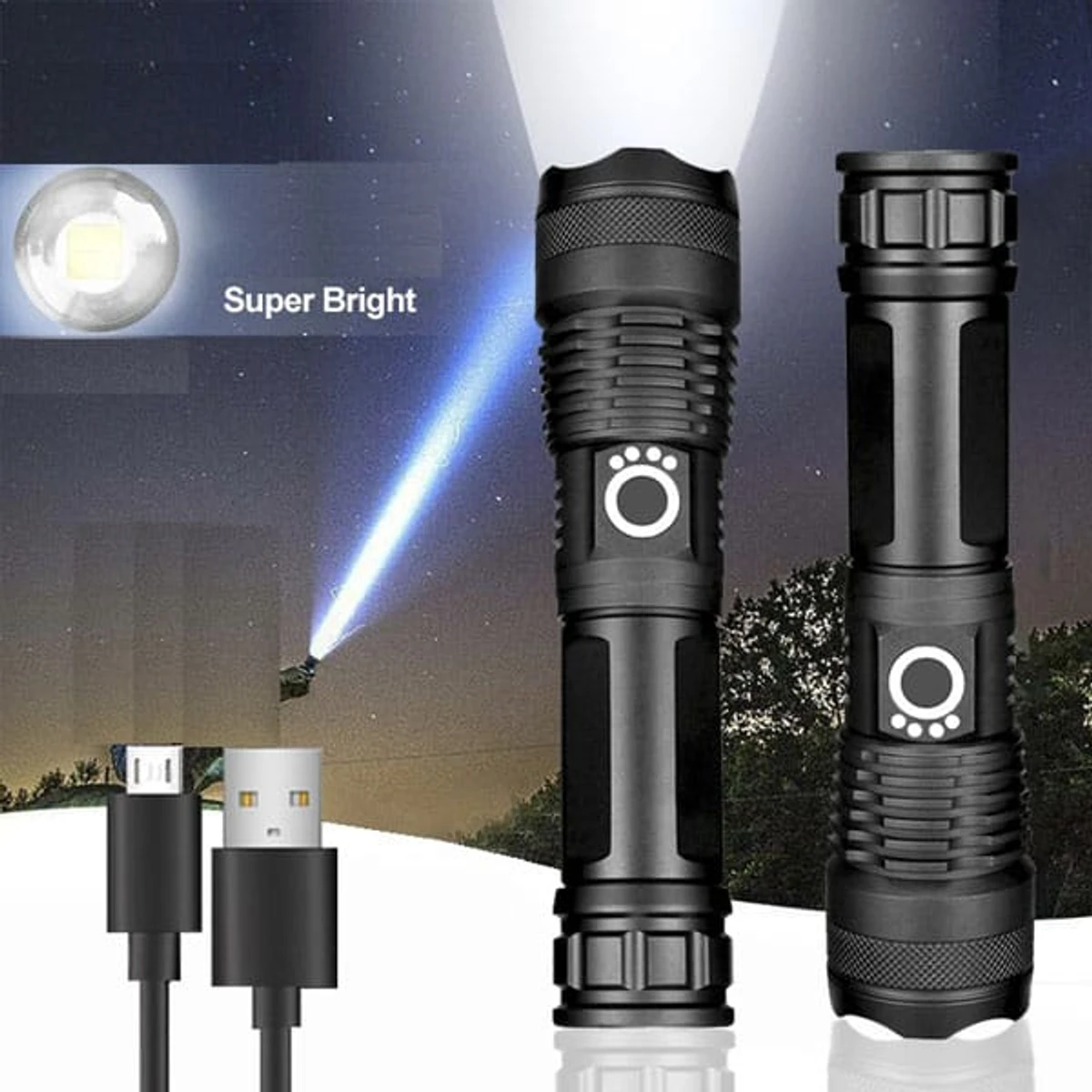 Rechargeable Zoom LED Flashlight USB Torch Light