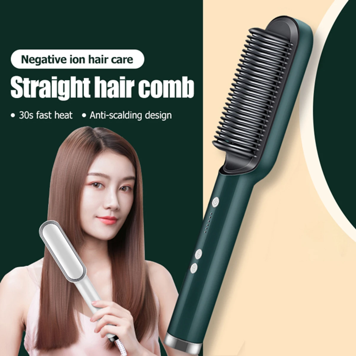 2 in 1 Professional Straightener and Curling Iron Comb Brush