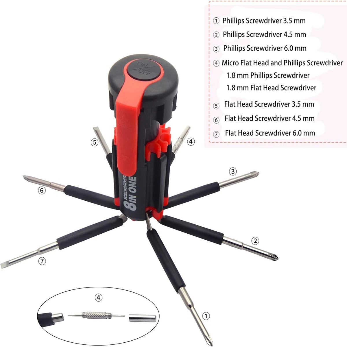 8 In 1 Multi Function Screwdriver With Powerful Torch Light