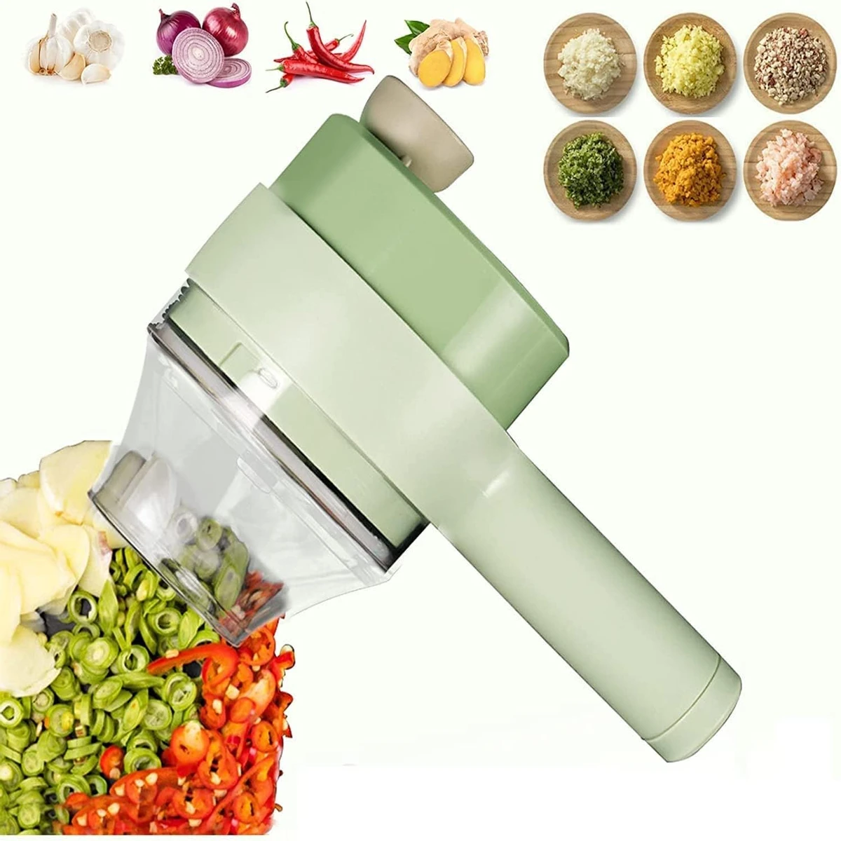 4 In 1 Handheld Electric Vegetable Cutter Set, Portable Mini Wireless Food Processor With Brush, Wireless Food Processor, Garlic Chopper for Garlic Pepper Chili Onion Celery Ginger Meat