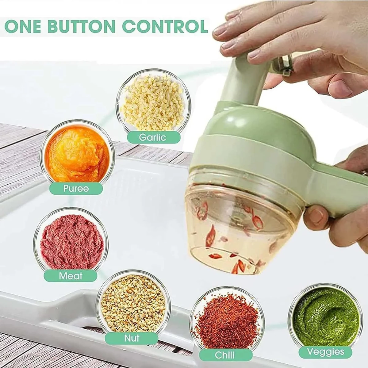 4 In 1 Handheld Electric Vegetable Cutter Set, Portable Mini Wireless Food Processor With Brush, Wireless Food Processor, Garlic Chopper for Garlic Pepper Chili Onion Celery Ginger Meat