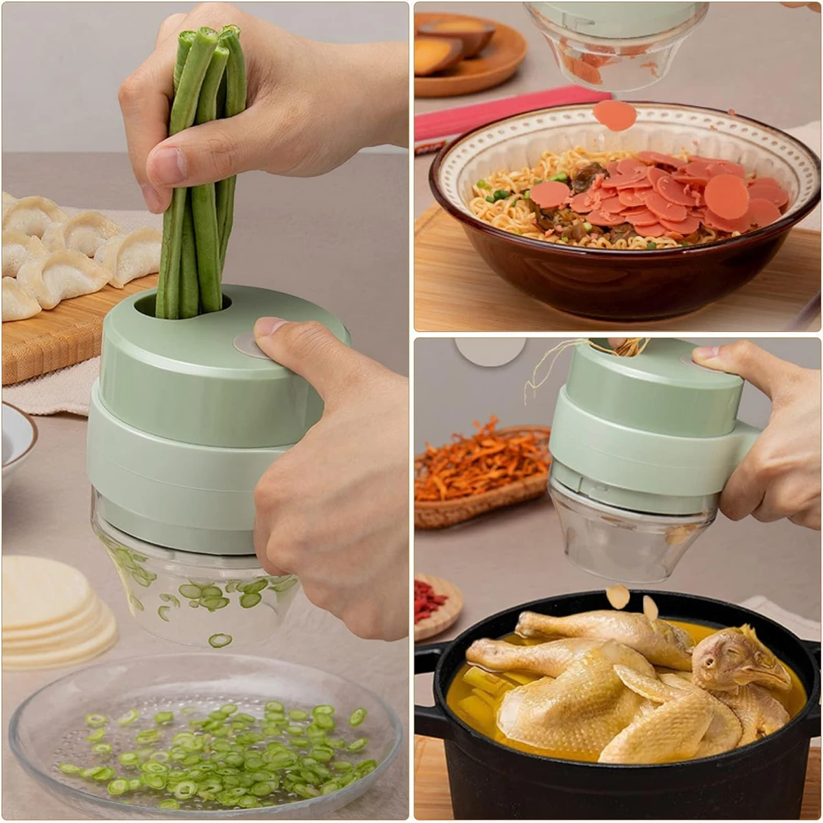 4 In 1 Handheld Electric Vegetable Cutter Set, Portable Mini Wireless Food Processor With Brush, Wireless Food Processor, Garlic Chopper for Garlic Pepper Chili Onion Celery Ginger Meat