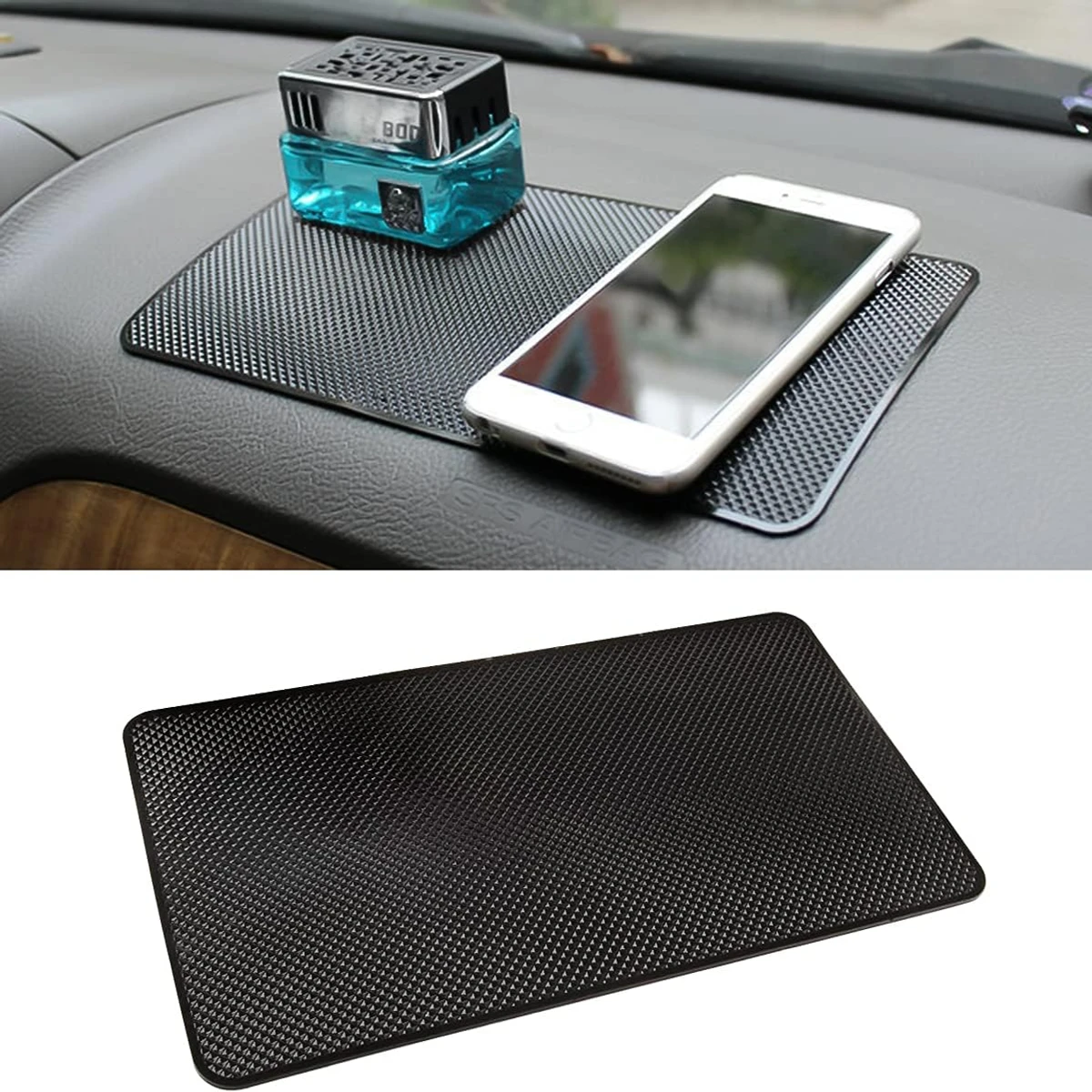 Car Dashboard Anti-Slip Rubber Pad, 10.6 x 5.9 Universal Non-Slip Car Magic Dashboard Sticky Adhesive Mat for Phones Sunglasses Keys Electronic Devices and More Use (Black/Grid)