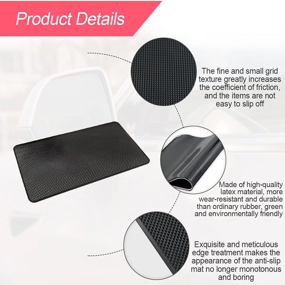 Car Dashboard Anti-Slip Rubber Pad, 10.6 x 5.9 Universal Non-Slip Car Magic Dashboard Sticky Adhesive Mat for Phones Sunglasses Keys Electronic Devices and More Use (Black/Grid)