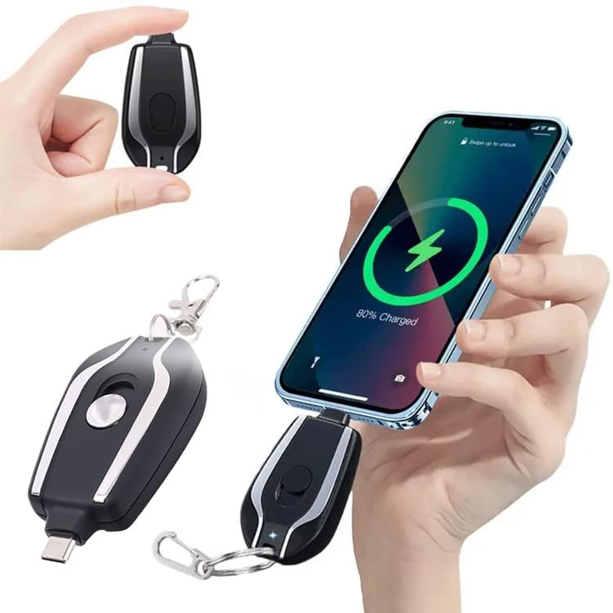 Keychain Portable C-Type Charger for (Android) 1600mAh Mini Power Emergency Pod,External Fast Charging Power Bank Battery Pack, Key Ring Cell Phone Charger