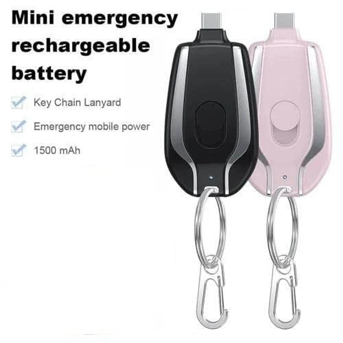 Keychain Portable C-Type Charger for (Android) 1600mAh Mini Power Emergency Pod,External Fast Charging Power Bank Battery Pack, Key Ring Cell Phone Charger