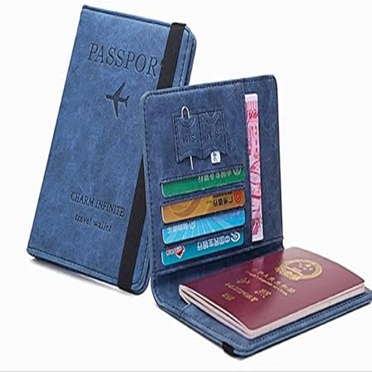 Passport Cover Travel Wallet Case with Card Slot & Elastic Strap Travel Document Organizer for Passport Ticket Travel wallet