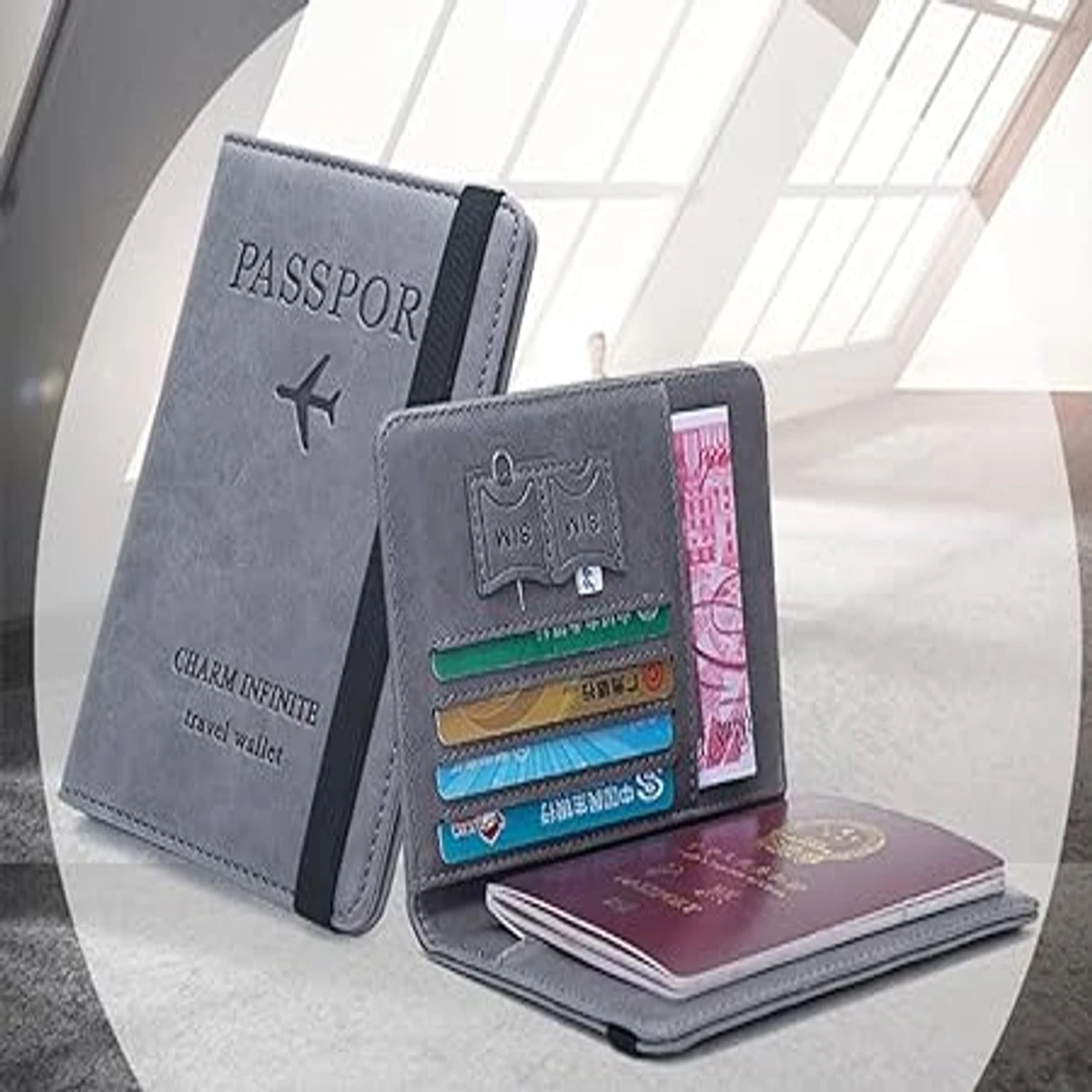 Passport Cover Travel Wallet Case with Card Slot & Elastic Strap Travel Document Organizer for Passport Ticket Travel wallet