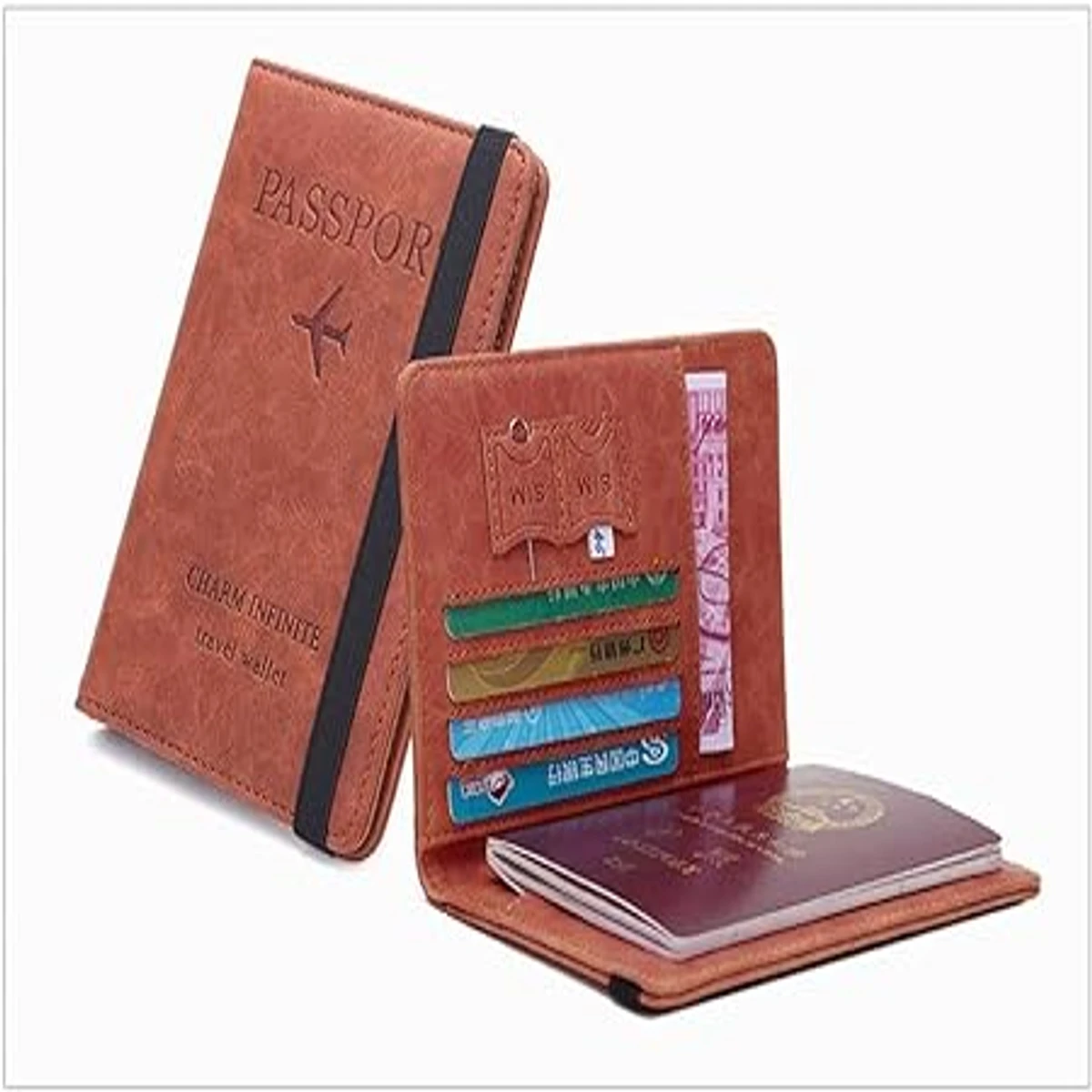 Passport Cover Travel Wallet Case with Card Slot & Elastic Strap Travel Document Organizer for Passport Ticket Travel wallet