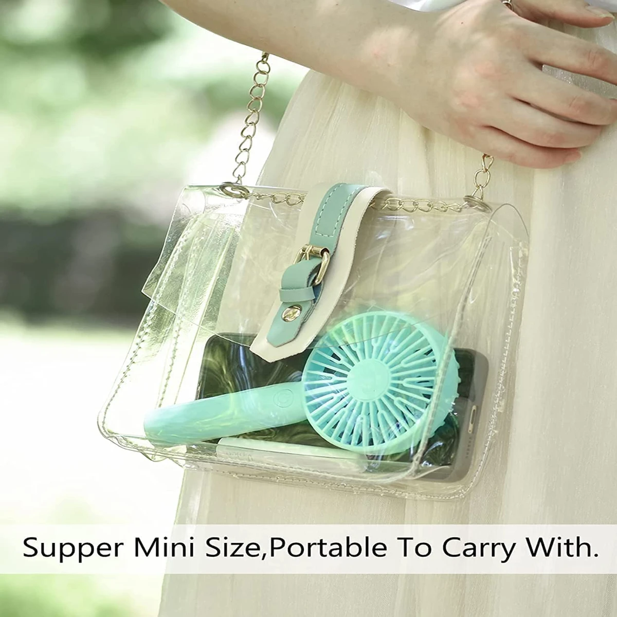 Careflection Mini Portable Fan, Powerful Hand Fan Dual Motors Personal Small Handheld Fan with Base, Cute Design 3 Speed Lightweight Makeup USB Rechargeable Fan for Girl, Women, Men, Indoor, Outdoor - Blue