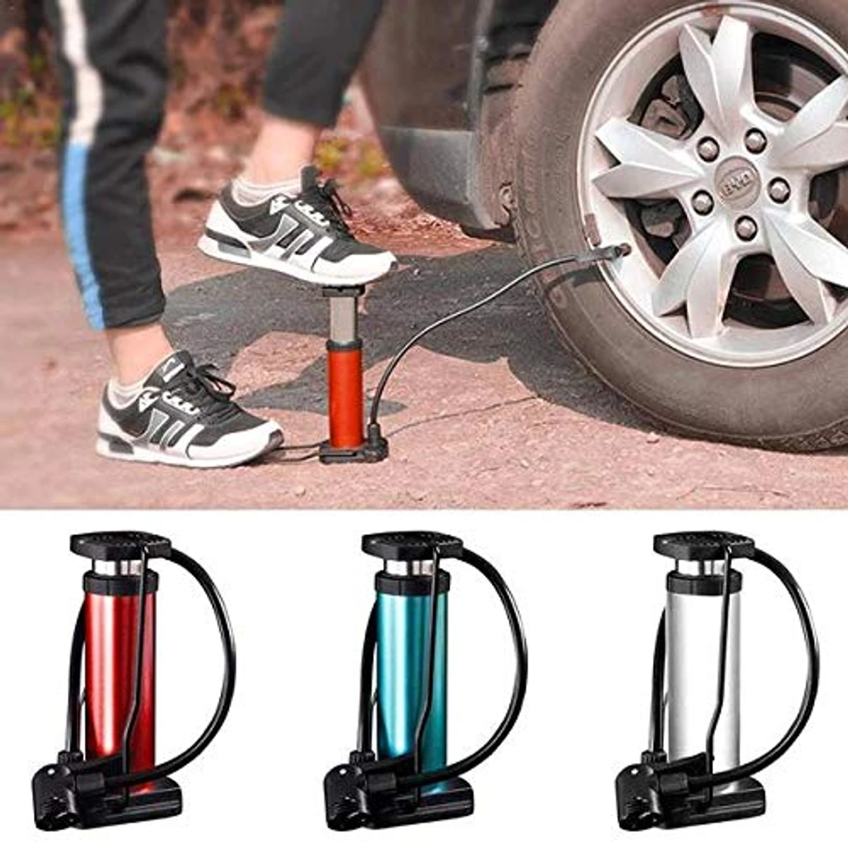 Portable Mini Foot Pump for Bicycle, Bike and Car