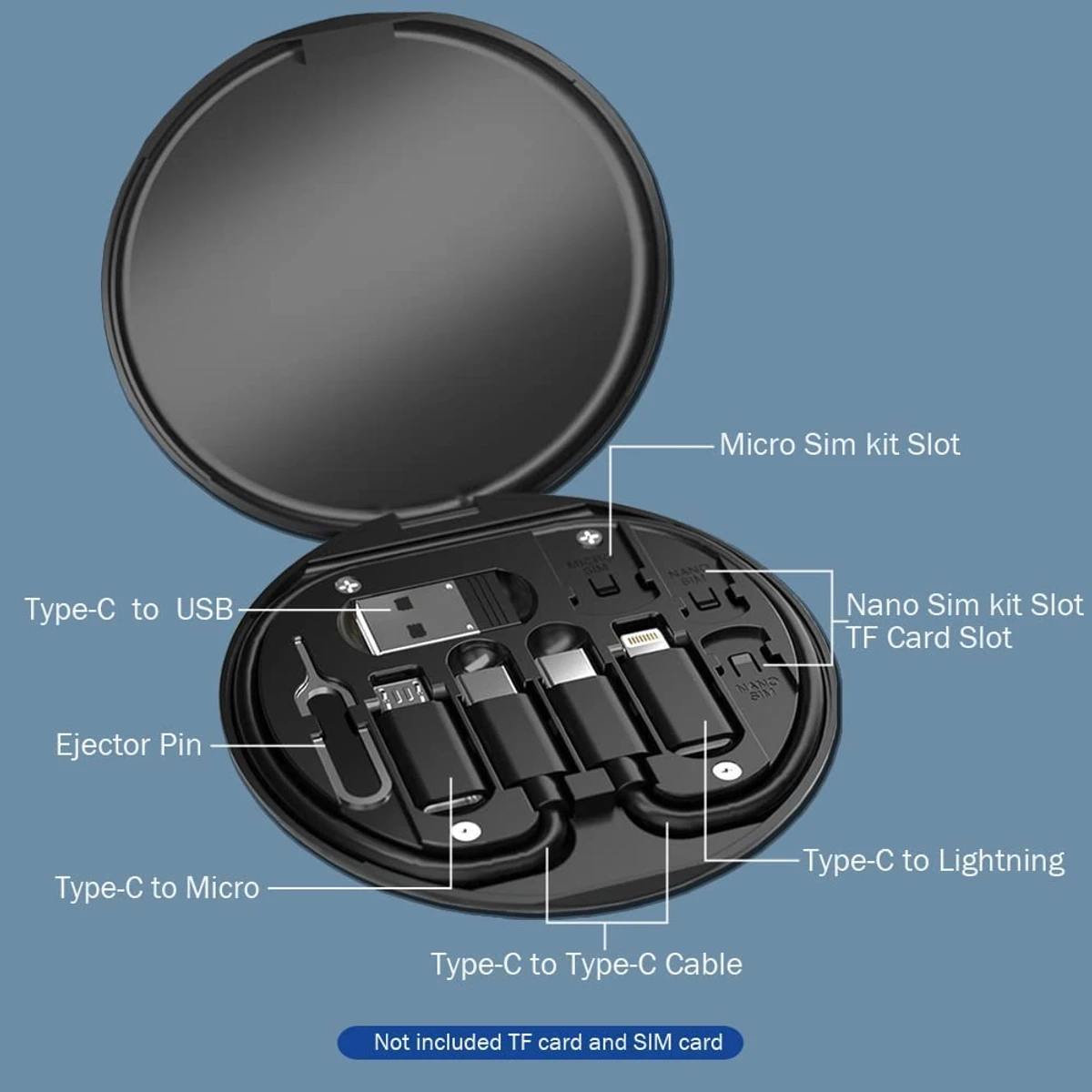 Multifunctional 60W USB Data Cable Fast Charge Line Storage Box Mini Digital Electronic Gadgets Organizer Card Removal Pin Set