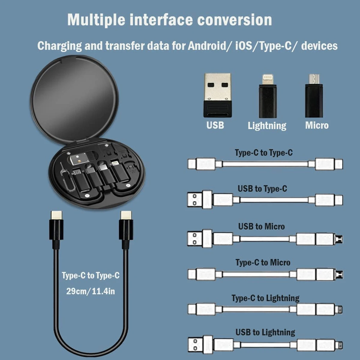 Multifunctional 60W USB Data Cable Fast Charge Line Storage Box Mini Digital Electronic Gadgets Organizer Card Removal Pin Set