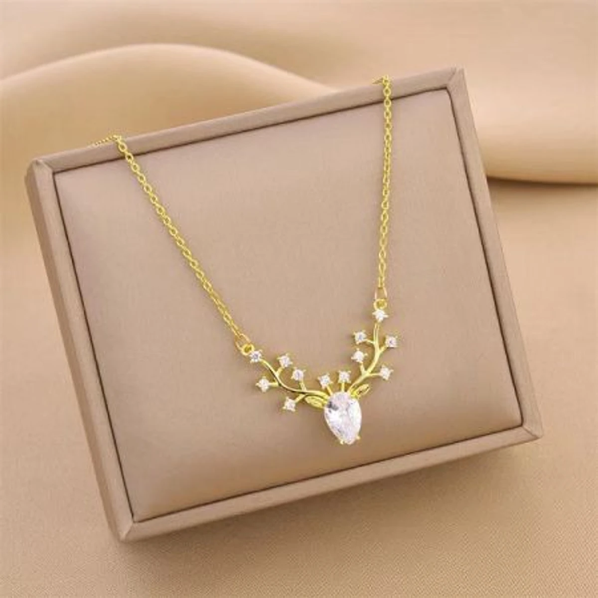 18k Gold Plated Deer Antler Necklace