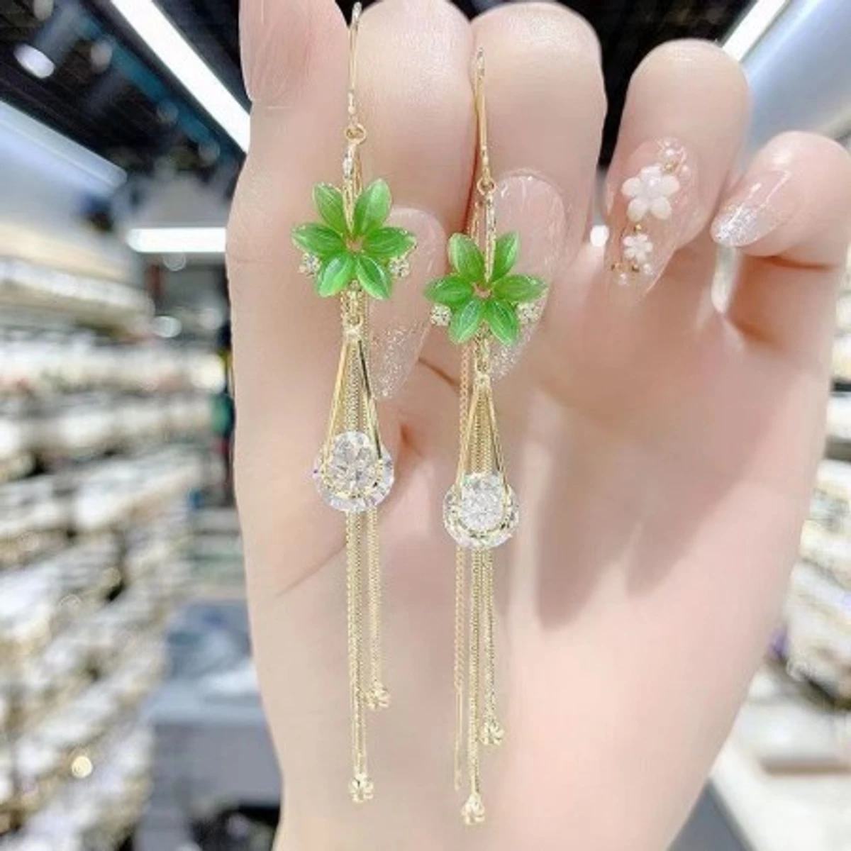 Korean(green opal flower) Style Stone Earrings