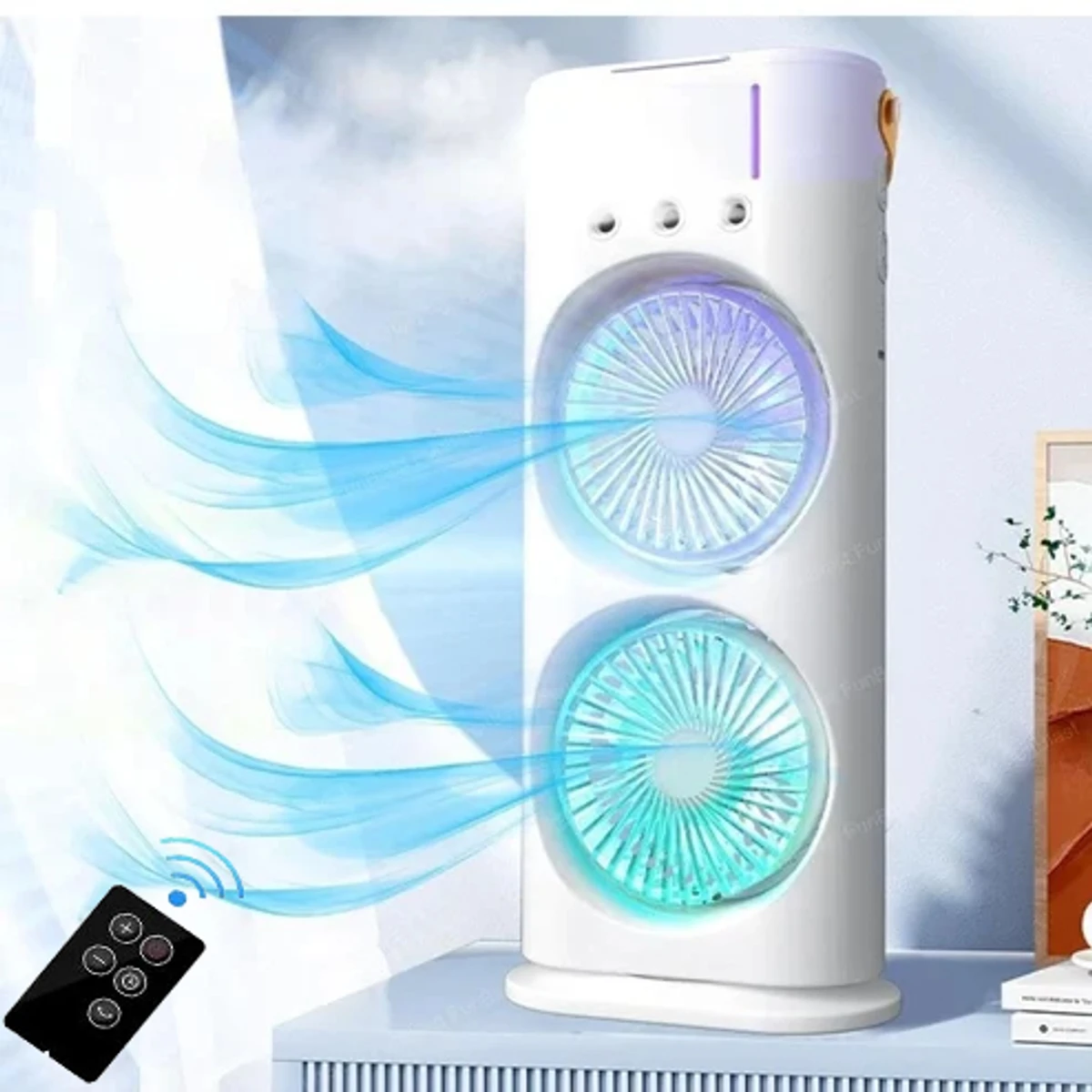 Rechargeable Remote Control Double Head Spray Cooling Fan