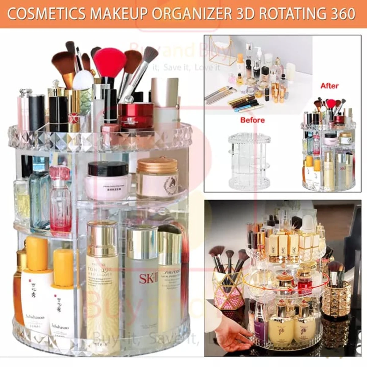 Cosmetics Makeup Organizer 3D Rotating 360