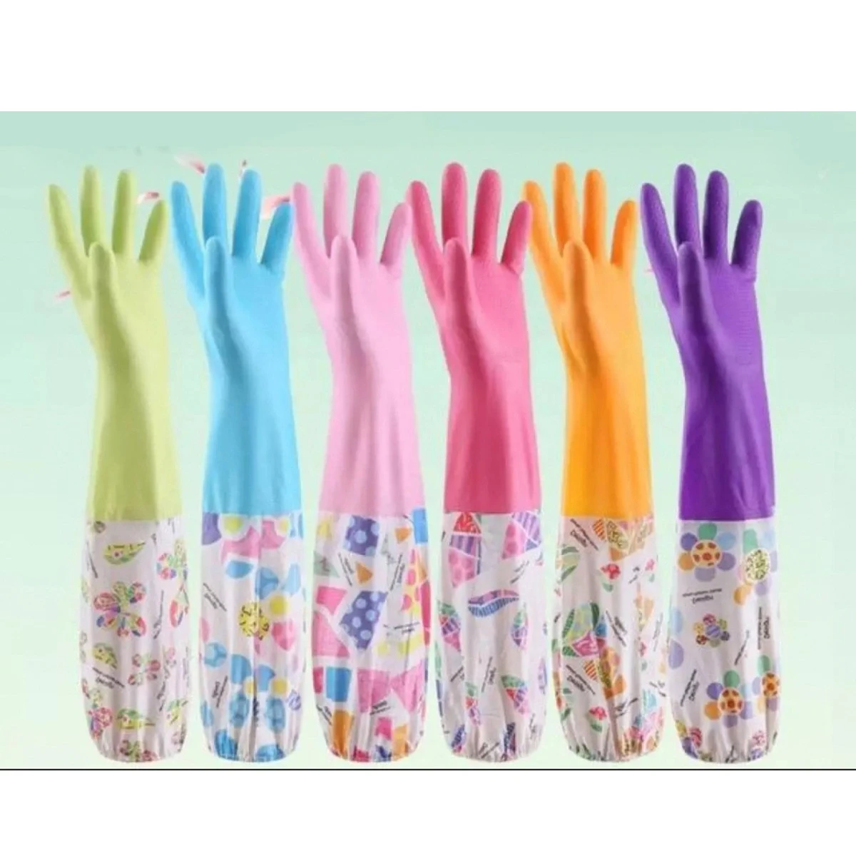 1 Pair High Quality Silicone Dish Washing Kitchen Hand Gloves (Multicolor)