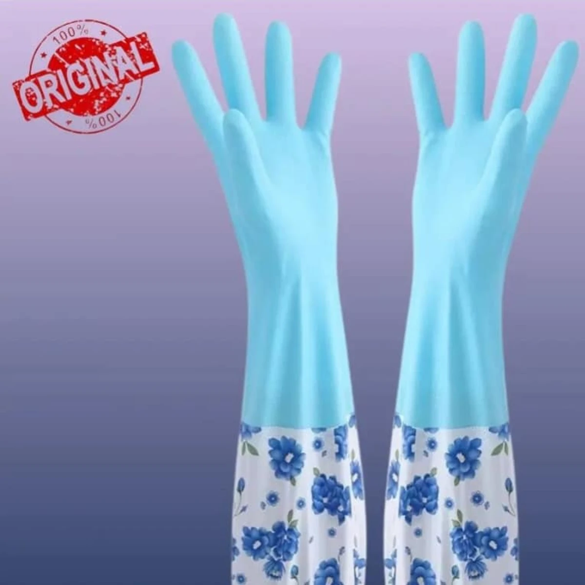 1 Pair High Quality Silicone Dish Washing Kitchen Hand Gloves (Multicolor)